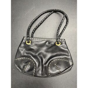 DESMO Italian Leather Purse Black Pebble Grain Gold Hardware Braided Strap
